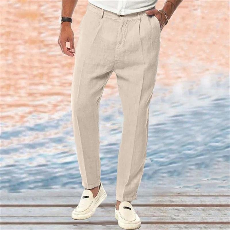 Men's Solid Color Linen Outdoor Loose Straight Pants 33737680X