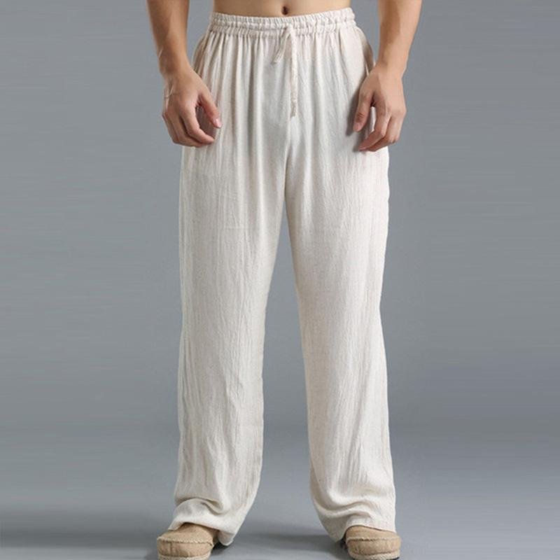 Men's Casual Loose Cotton Linen Breathable Elastic Waist Trousers 63444647M