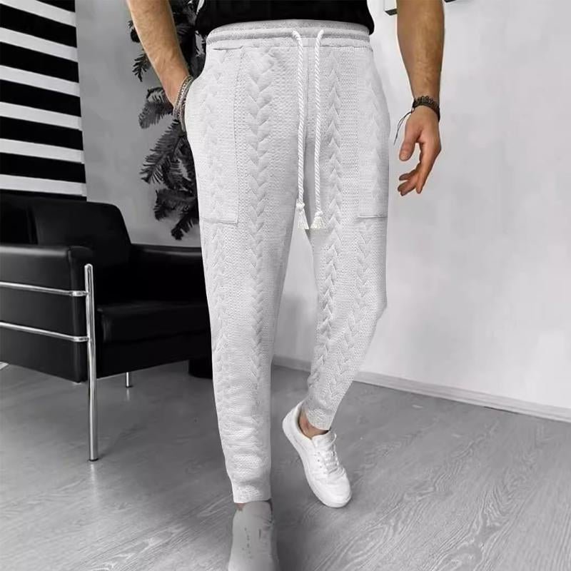 Men's Casual Solid Color Jacquard Drawstring Trousers 67834664X