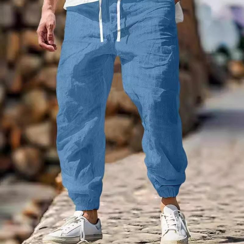 Men's Casual Cotton Linen Breathable Elastic Waist Loose Pants 76494009M