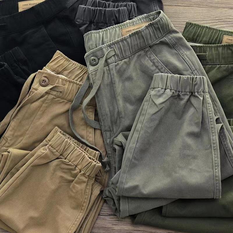 Men's Solid Color Elastic Waist Casual Cargo Pants 66474677Z