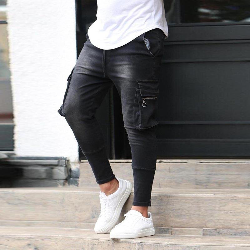Men's Casual Multi-Pocket Zip Trim Stretch Jeans 66740660M