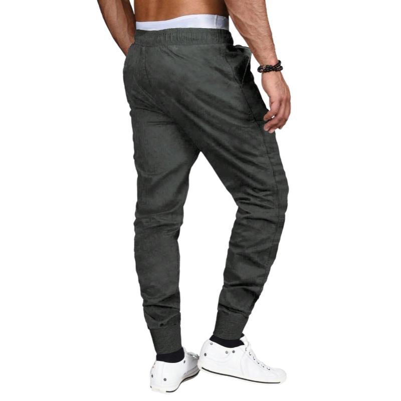 Men's Casual Zipper Pocket Elastic Waist Slim Fit Pants 46666600M