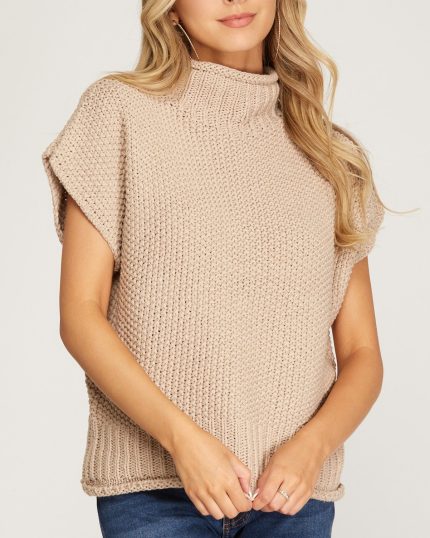 Sleeveless Mock Neck Sweater Top - Light Mocha